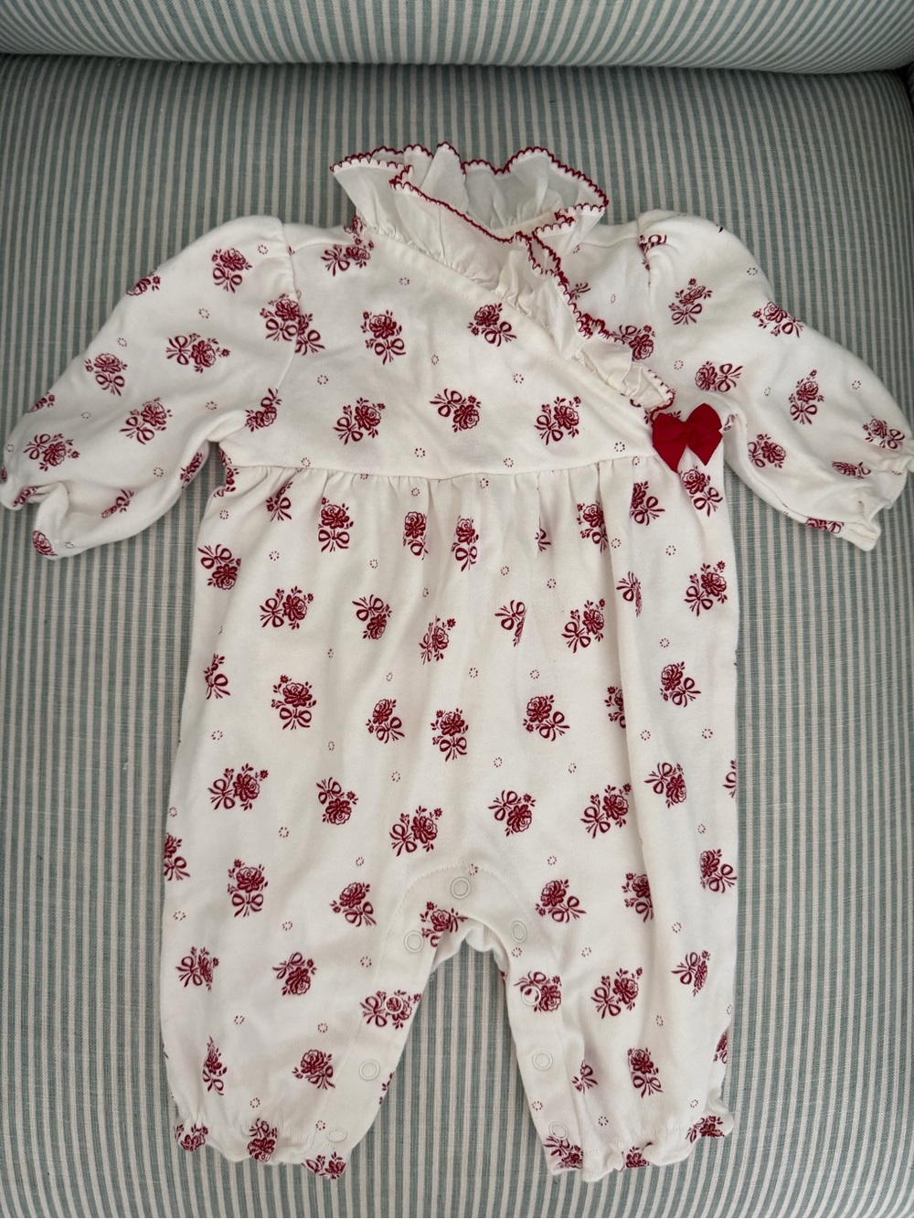 Janie and Jack White One-Piece with Red Floral Print and Ruffle Collar - 3M
